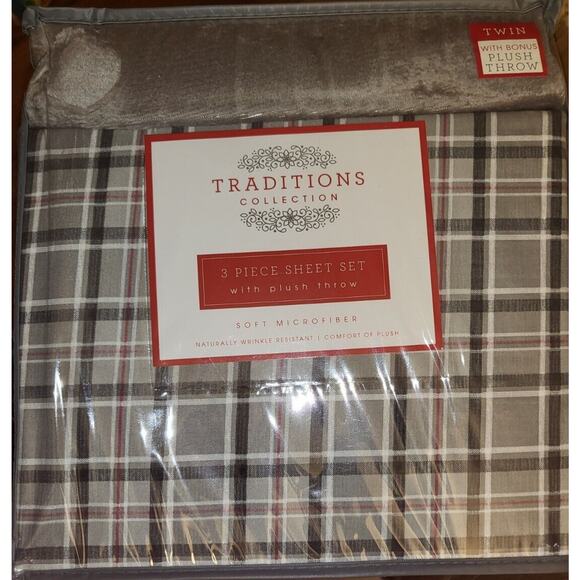 Traditions Collection Twin Sheet Microfiber 4 Piece Throw Blanket Bedding Stripe - Picture 2 of 3